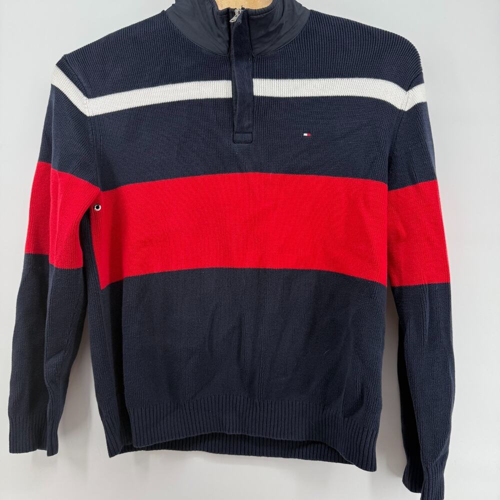 Tommy Hilfiger Yacht Club Y2K 1/4 zip VTG luxury COTTON Sweater striped‎ Collar